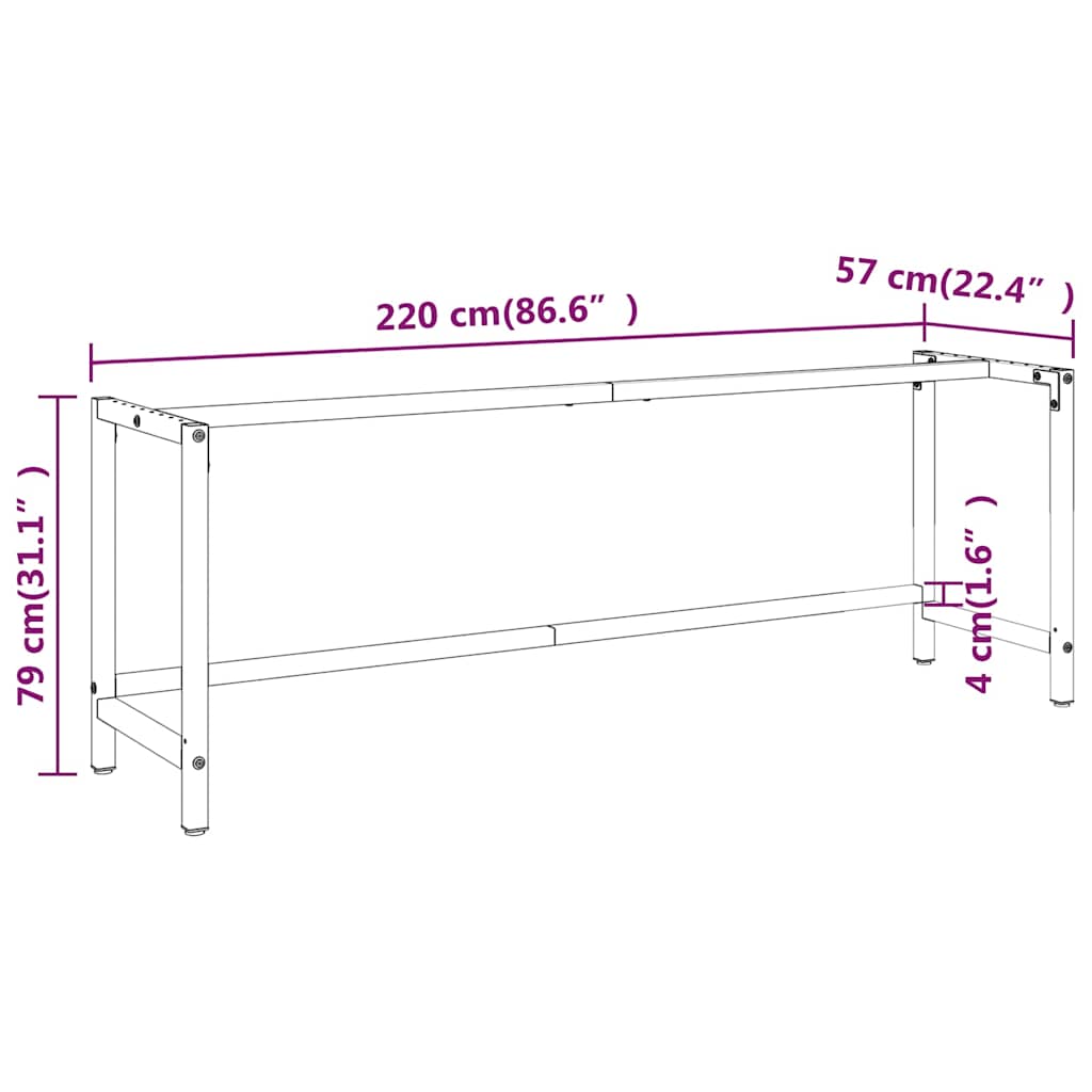 Telaio Banco da Lavoro Nero e Rosso Opaco 220x57x79 cm Metallo