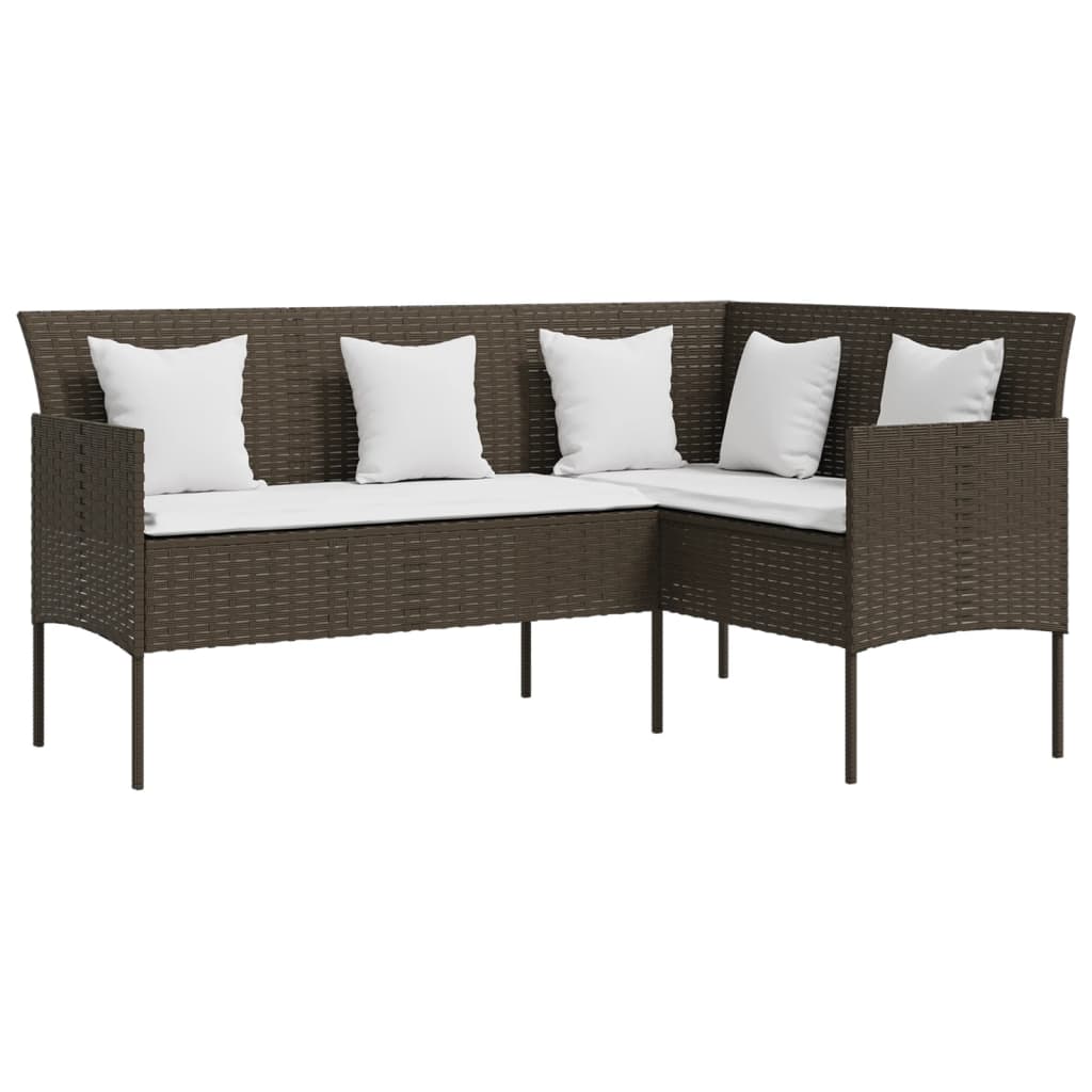 Divano a Forma di L con Cuscini in Polyrattan Marrone | homemem39