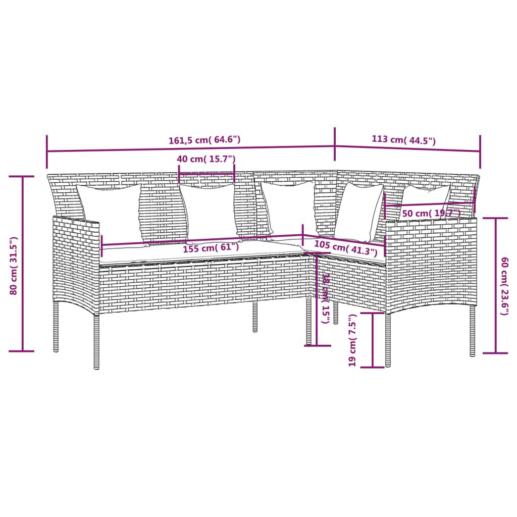 Divano a Forma di L con Cuscini in Polyrattan Marrone | homemem39