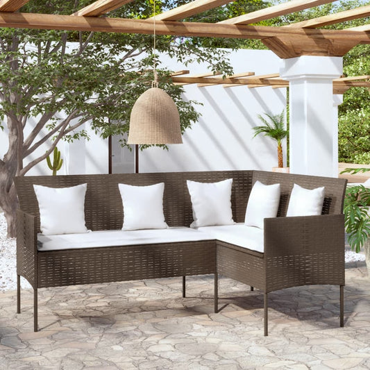 Divano a Forma di L con Cuscini in Polyrattan Marrone | homemem39