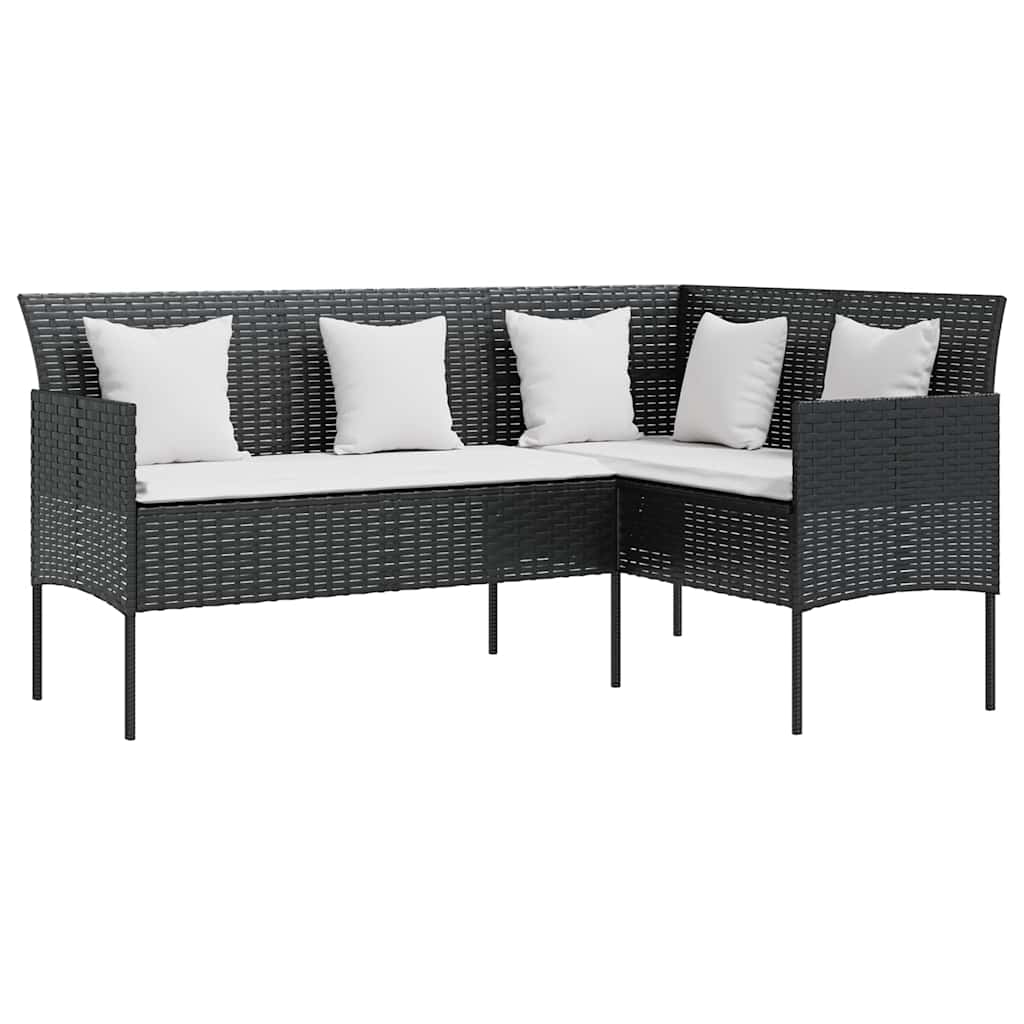 Divano a Forma di L con Cuscini in Polyrattan Nero | homemem39