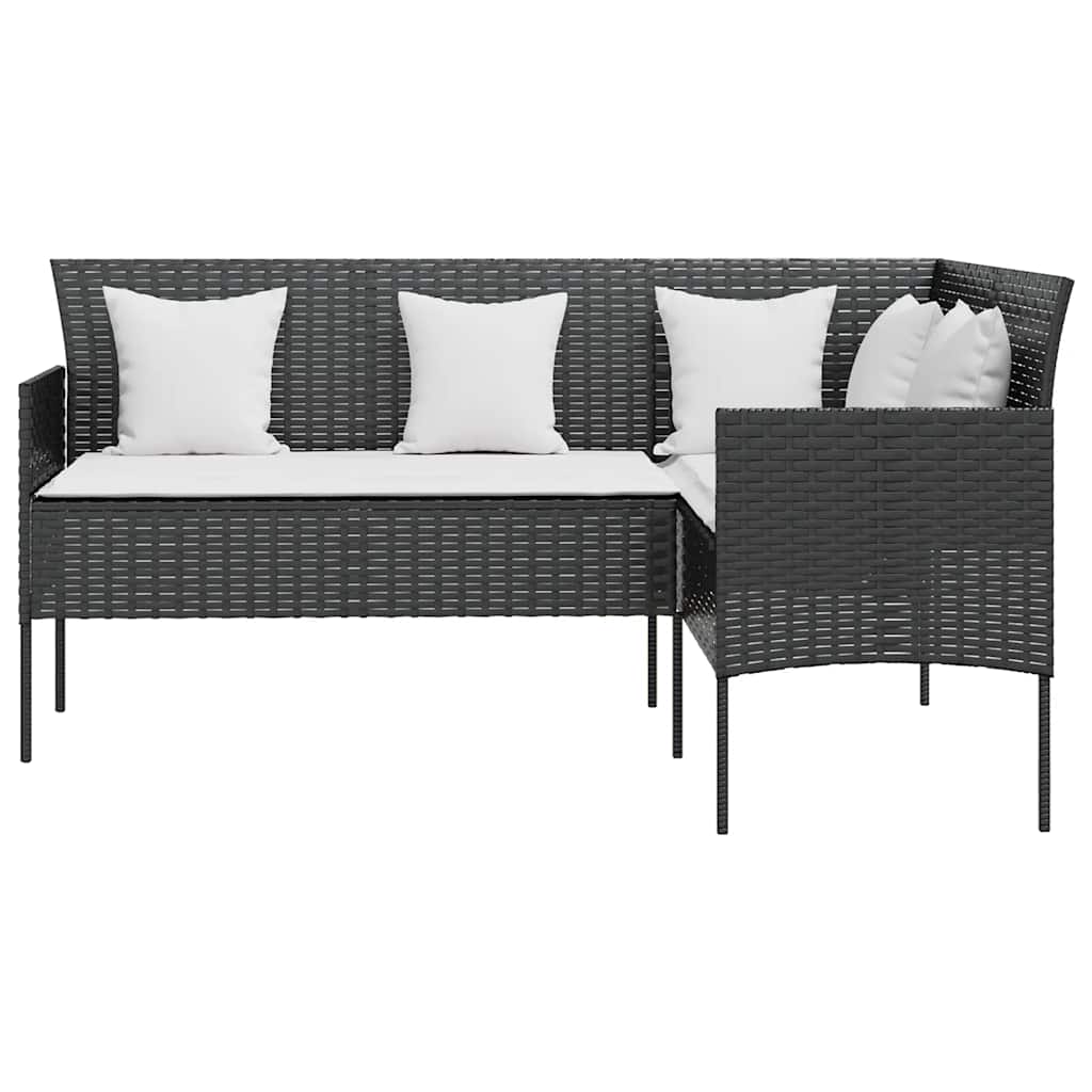 Divano a Forma di L con Cuscini in Polyrattan Nero | homemem39