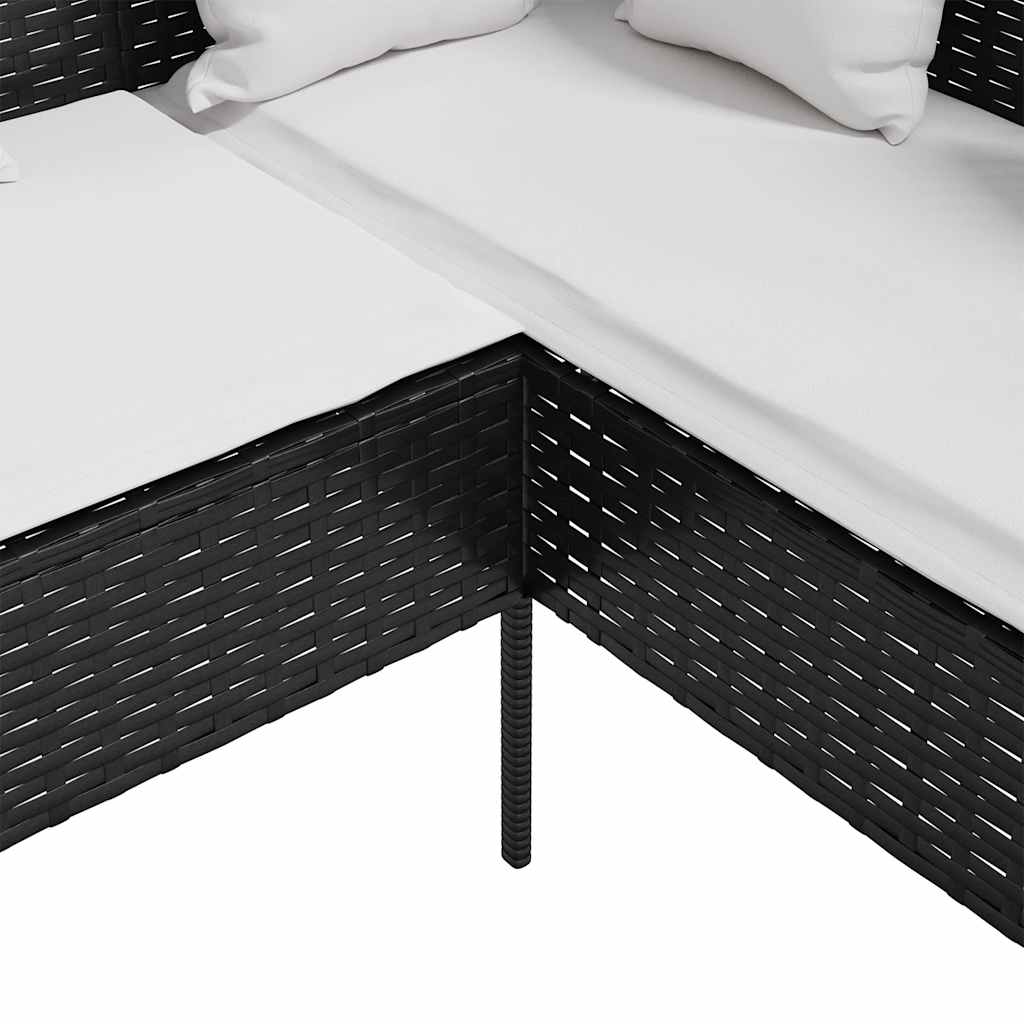 Divano a Forma di L con Cuscini in Polyrattan Nero | homemem39