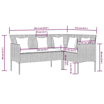 Divano a Forma di L con Cuscini in Polyrattan Nero | homemem39
