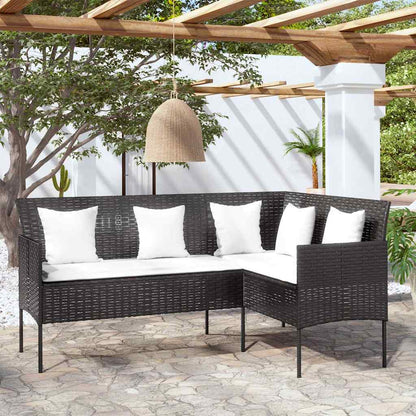 Divano a Forma di L con Cuscini in Polyrattan
