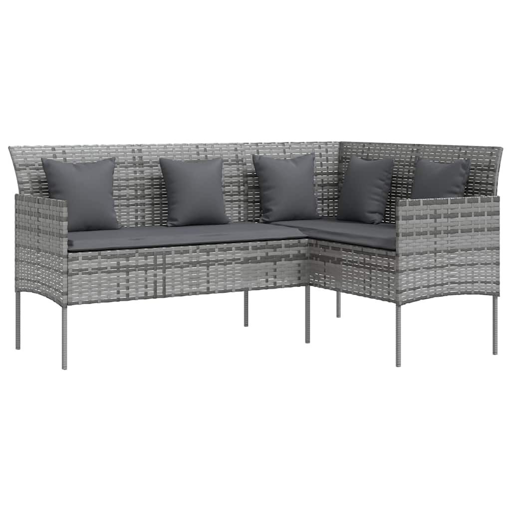 Divano a Forma di L con Cuscini in Polyrattan