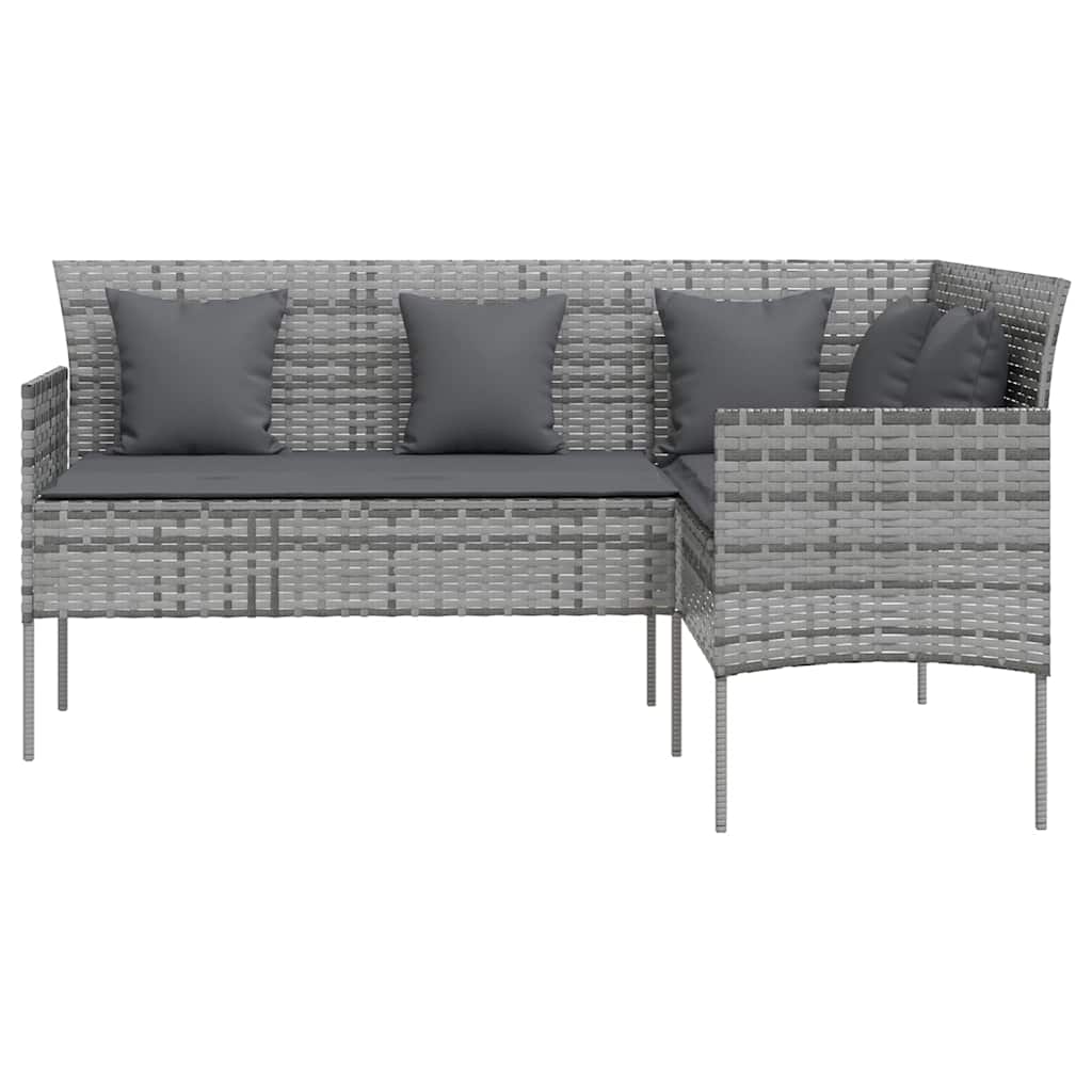 Divano a Forma di L con Cuscini in Polyrattan