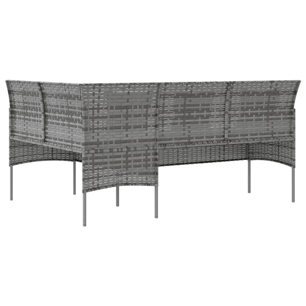 Divano a Forma di L con Cuscini in Polyrattan Grigio