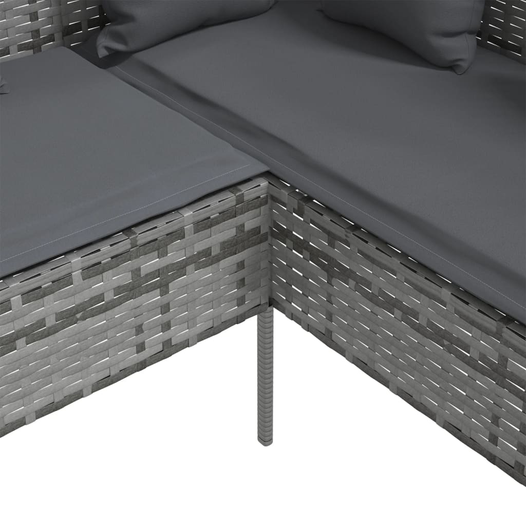 Divano a Forma di L con Cuscini in Polyrattan Grigio | homemem39