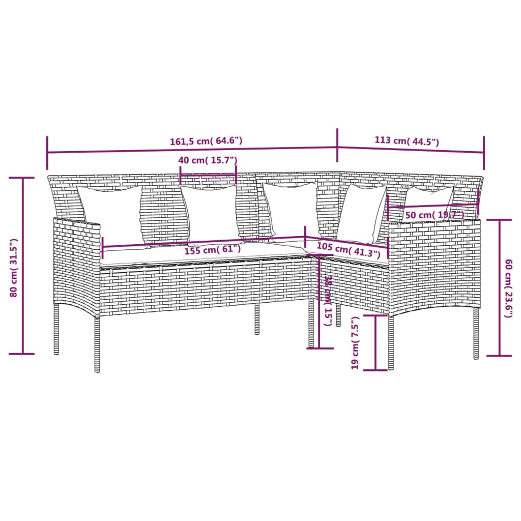 Divano a Forma di L con Cuscini in Polyrattan Grigio | homemem39