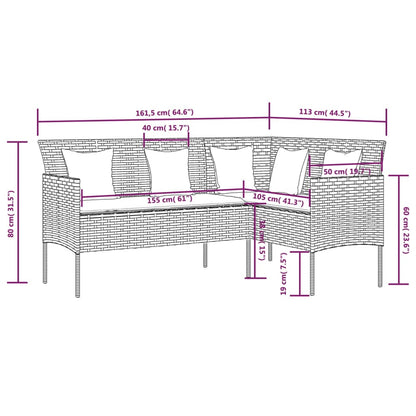 Divano a Forma di L con Cuscini in Polyrattan Grigio | homemem39