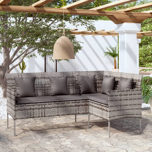 Divano a Forma di L con Cuscini in Polyrattan Grigio | homemem39