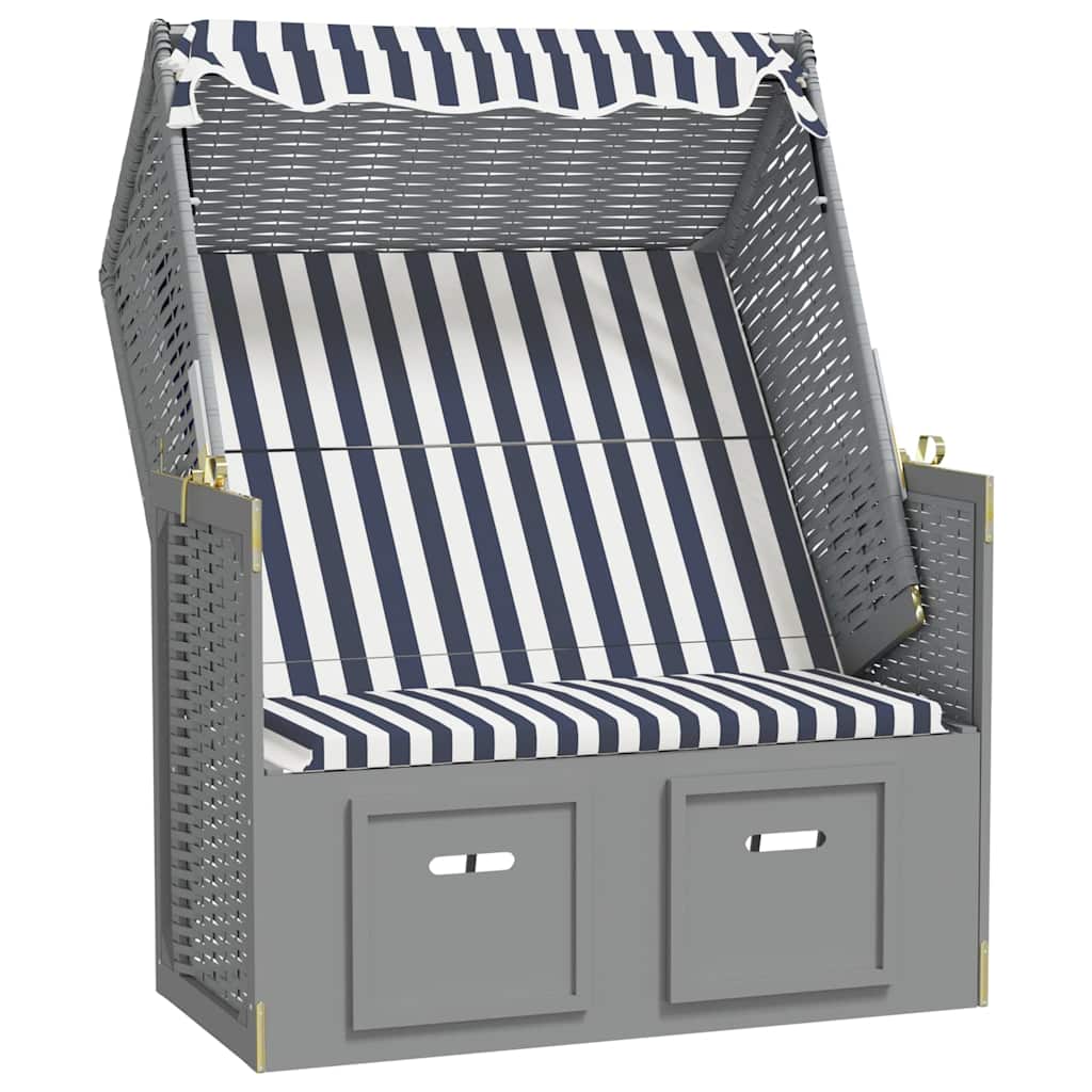 Strandkorb con Tettoia Polyrattan e Legno Massello Blu e Bianco | homemem39