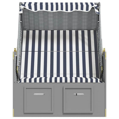 Strandkorb con Tettoia Polyrattan e Legno Massello Blu e Bianco | homemem39