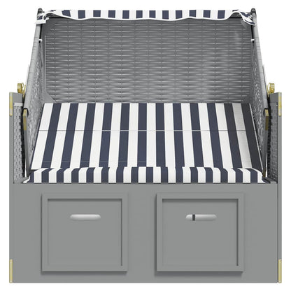Strandkorb con Tettoia Polyrattan e Legno Massello Blu e Bianco | homemem39