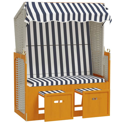 Strandkorb con Tettoia Polyrattan e Legno Massello Bianco e Blu | homemem39
