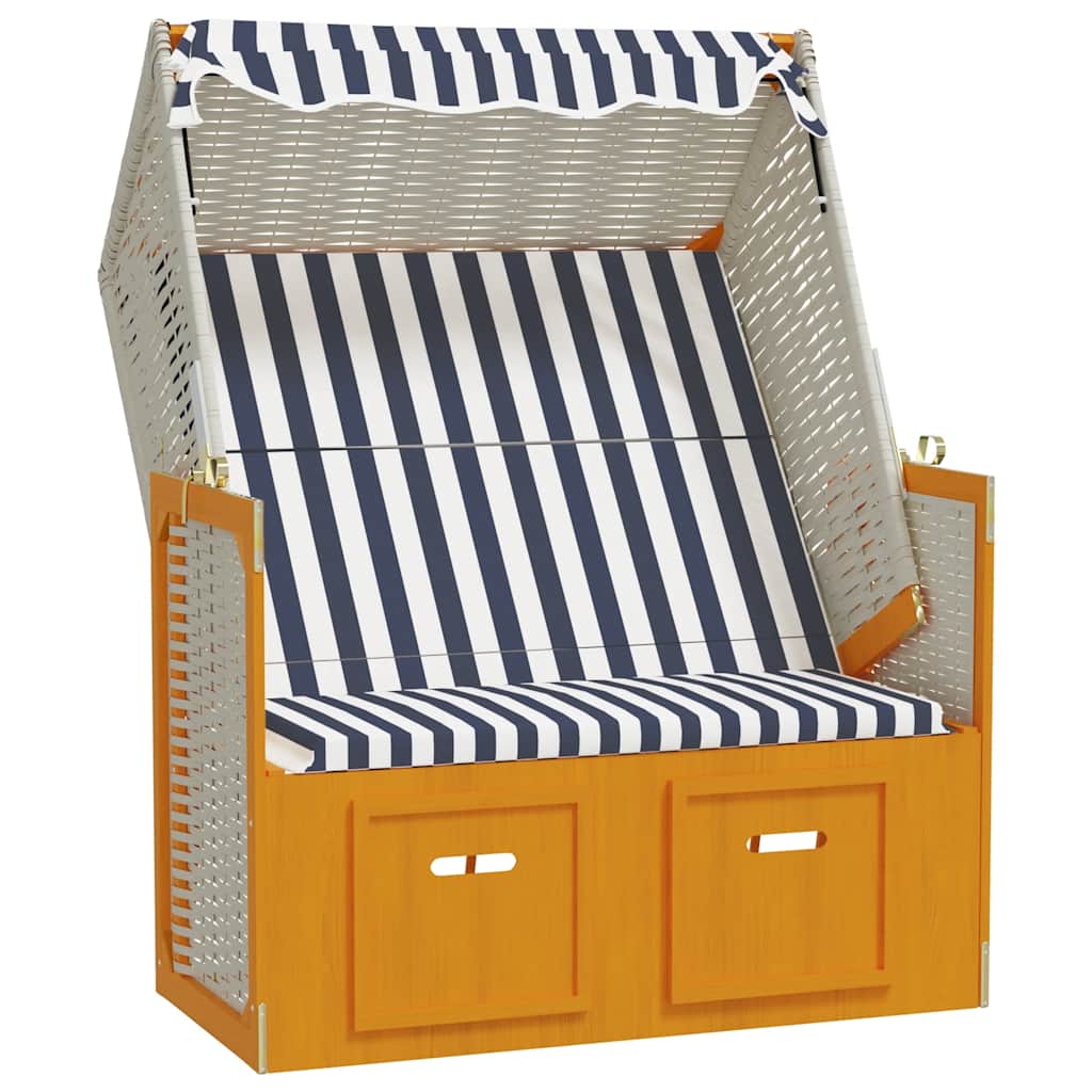 Strandkorb con Tettoia Polyrattan e Legno Massello Bianco e Blu | homemem39