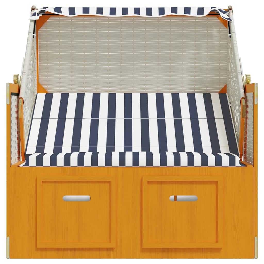 Strandkorb con Tettoia Polyrattan e Legno Massello Bianco e Blu | homemem39