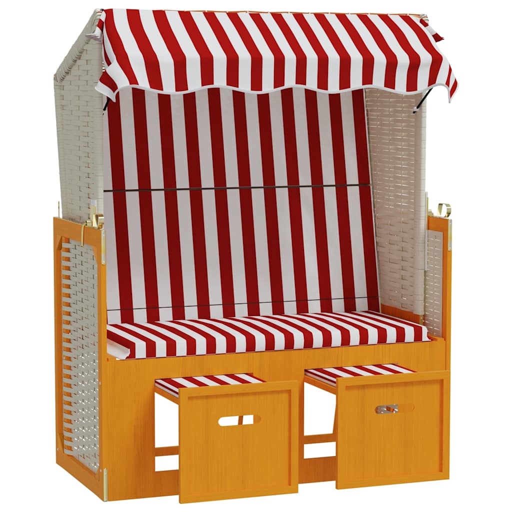 Strandkorb con Tettoia Polyrattan e Legno Massello Rosso Bianco | homemem39