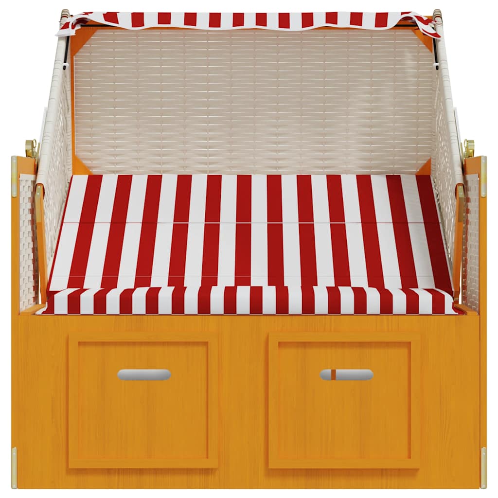 Strandkorb con Tettoia Polyrattan e Legno Massello Rosso Bianco | homemem39