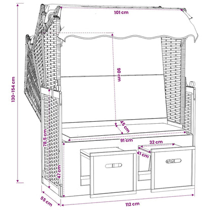 Strandkorb con Tettoia Polyrattan e Legno Massello Rosso Bianco | homemem39