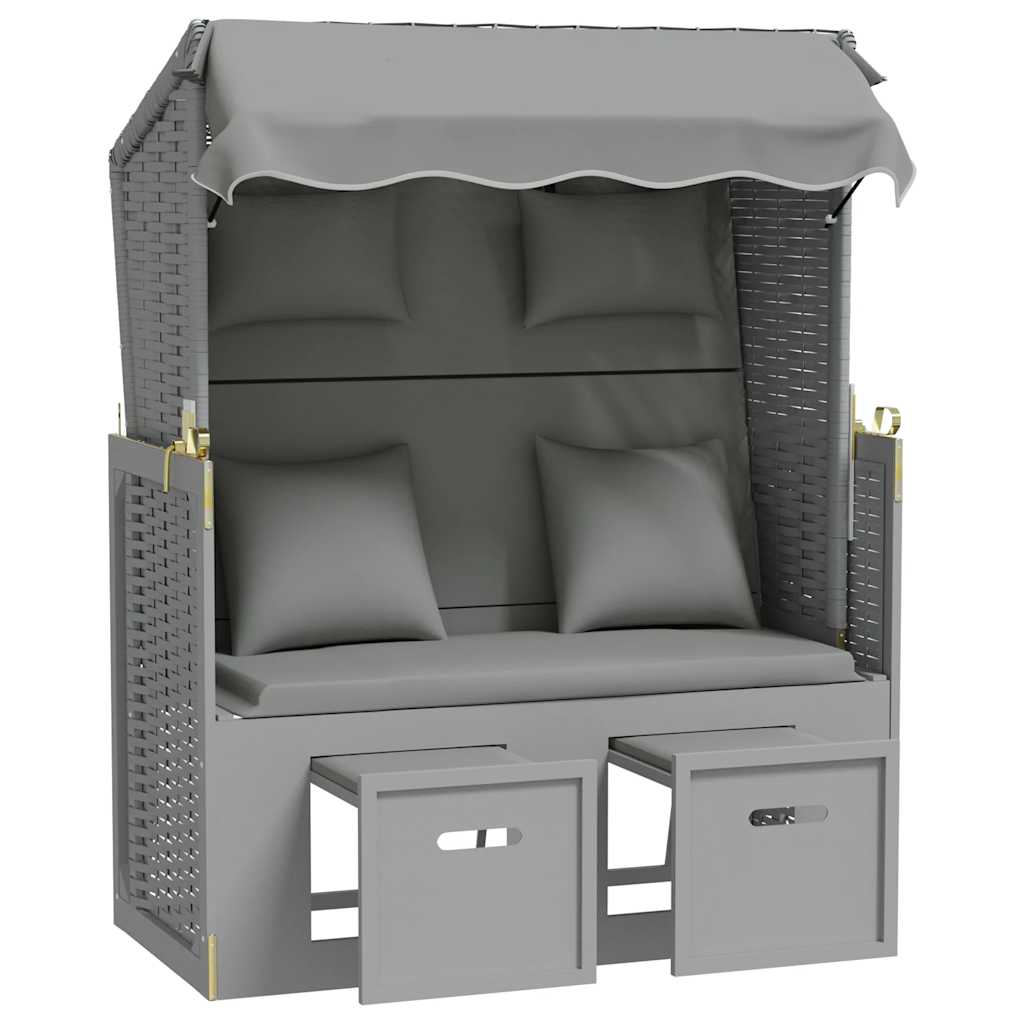 Strandkorb con Cuscini in Polyrattan e Legno Massello Grigio | homemem39
