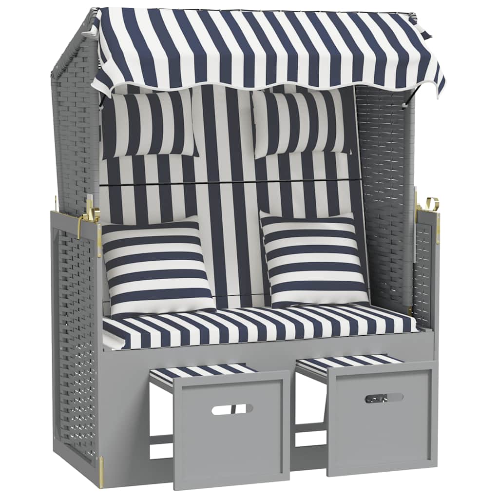 Strandkorb con Cuscini Polyrattan e Legno Massello Blu e Bianco | homemem39