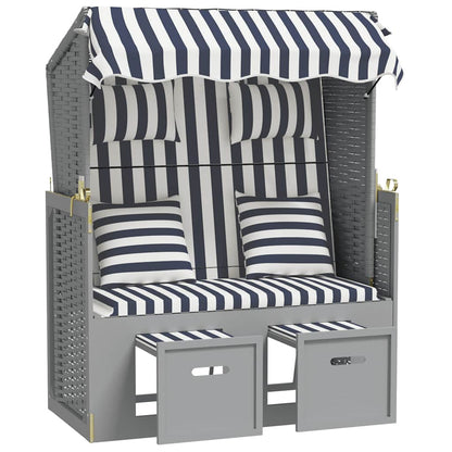 Strandkorb con Cuscini Polyrattan e Legno Massello Blu e Bianco | homemem39