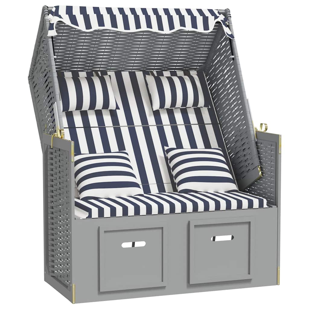 Strandkorb con Cuscini Polyrattan e Legno Massello Blu e Bianco | homemem39