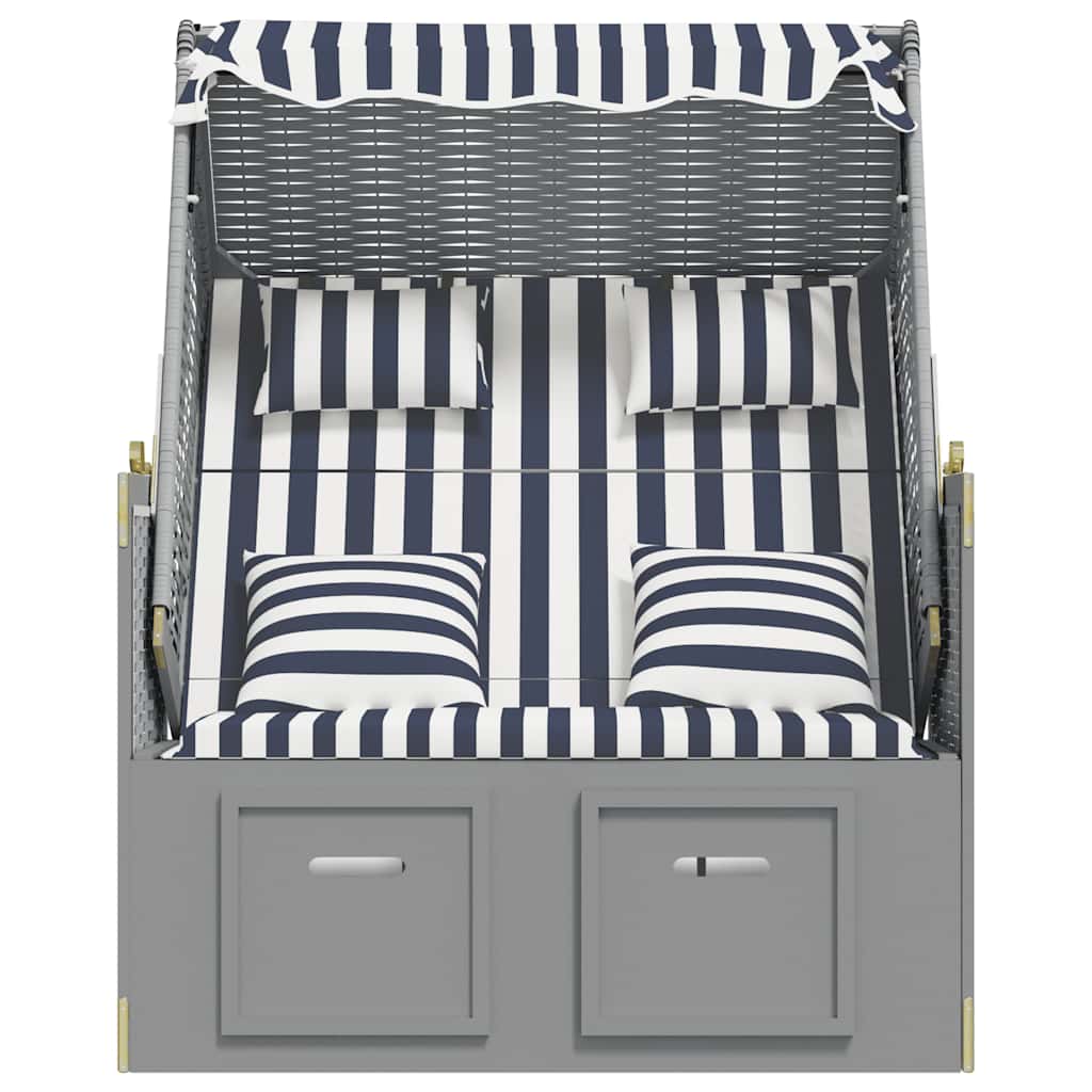 Strandkorb con Cuscini Polyrattan e Legno Massello Blu e Bianco | homemem39