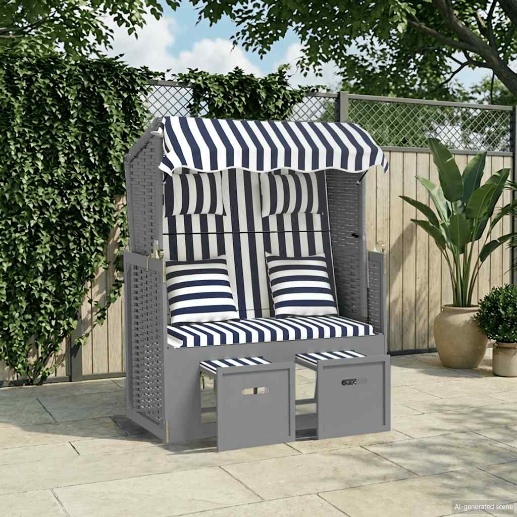 Strandkorb con Cuscini Polyrattan e Legno Massello Blu e Bianco | homemem39