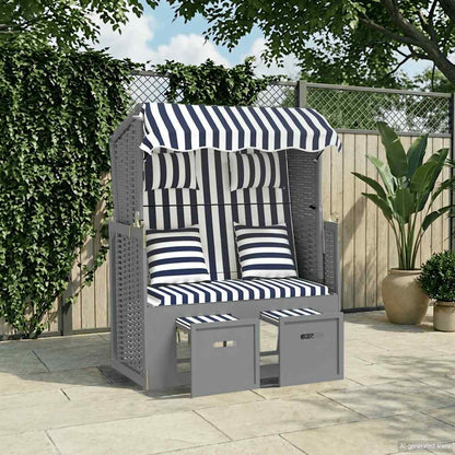 Strandkorb con Cuscini Polyrattan e Legno Massello Blu e Bianco | homemem39