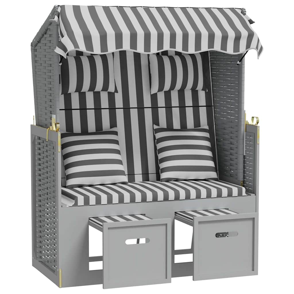 Strandkorb Cuscini Polyrattan e Legno Massello Grigio e Bianco | homemem39