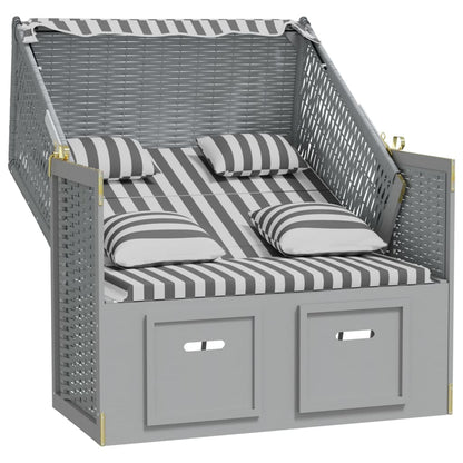 Strandkorb Cuscini Polyrattan e Legno Massello Grigio e Bianco | homemem39