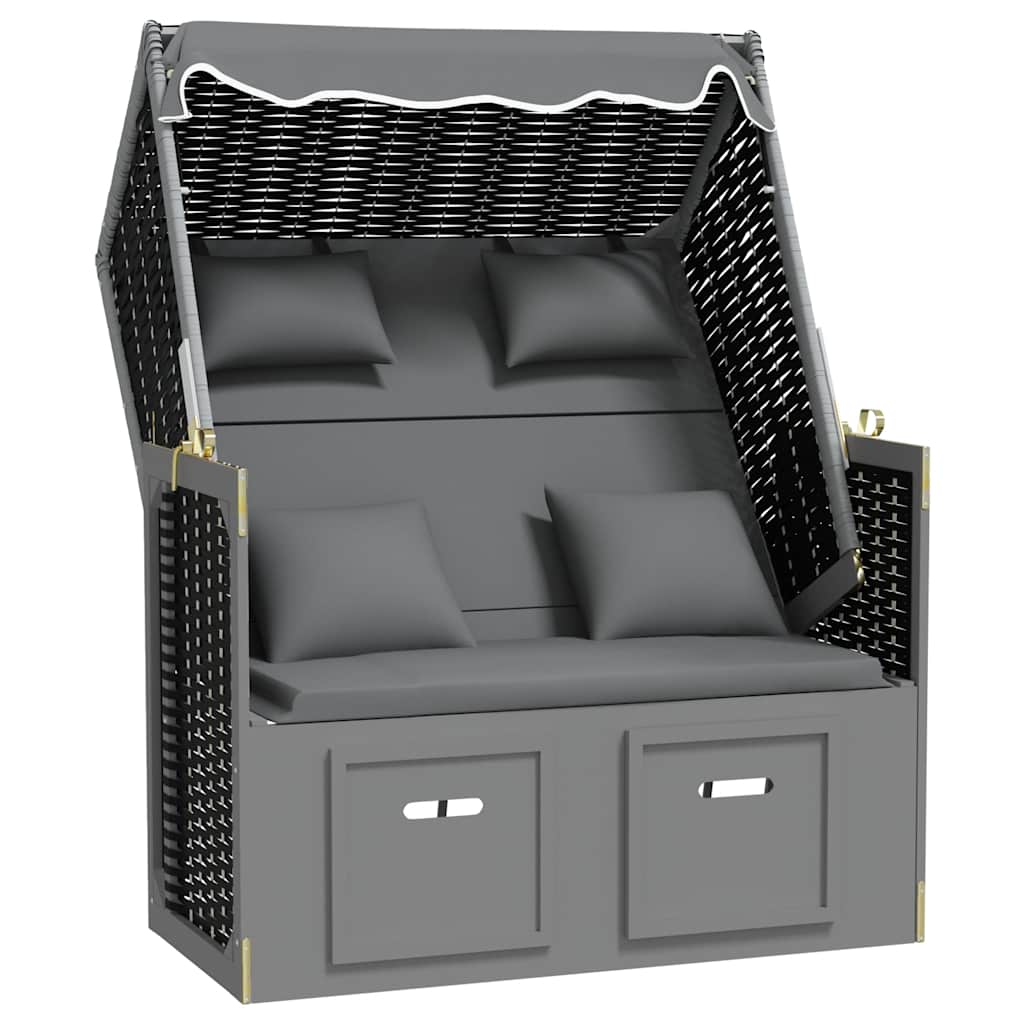 Strandkorb Cuscini Polyrattan e Legno Massello Antracite e Nero | homemem39