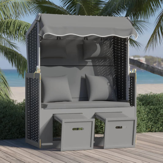 Strandkorb Cuscini Polyrattan e Legno Massello Antracite e Nero | homemem39