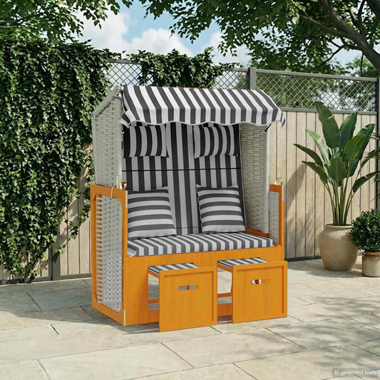Strandkorb con Cuscini Polyrattan Legno Massello Bianco Grigio | homemem39