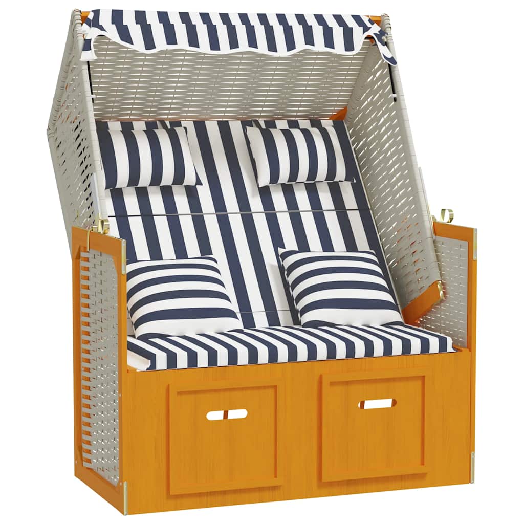Strandkorb con Cuscini in Polyrattan Legno Massello Bianco Blu