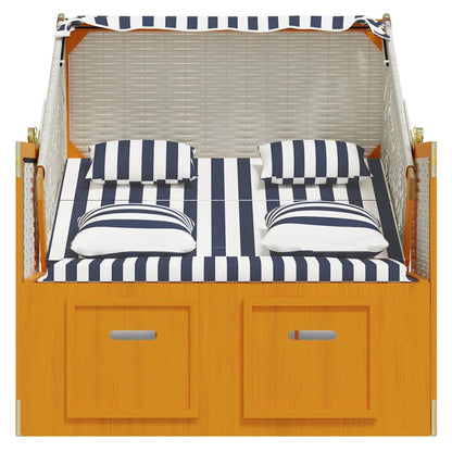 Strandkorb con Cuscini in Polyrattan Legno Massello Bianco Blu