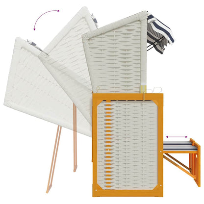 Strandkorb con Cuscini in Polyrattan Legno Massello Bianco Blu | homemem39