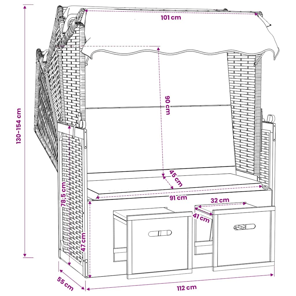 Strandkorb con Cuscini in Polyrattan Legno Massello Bianco Blu | homemem39