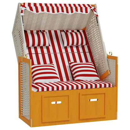 Strandkorb con Cuscini Polyrattan e Legno Massello Rosso Bianco | homemem39