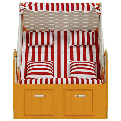 Strandkorb con Cuscini Polyrattan e Legno Massello Rosso Bianco | homemem39