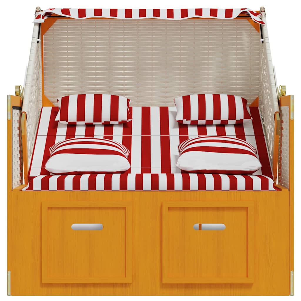 Strandkorb con Cuscini Polyrattan e Legno Massello Rosso Bianco | homemem39