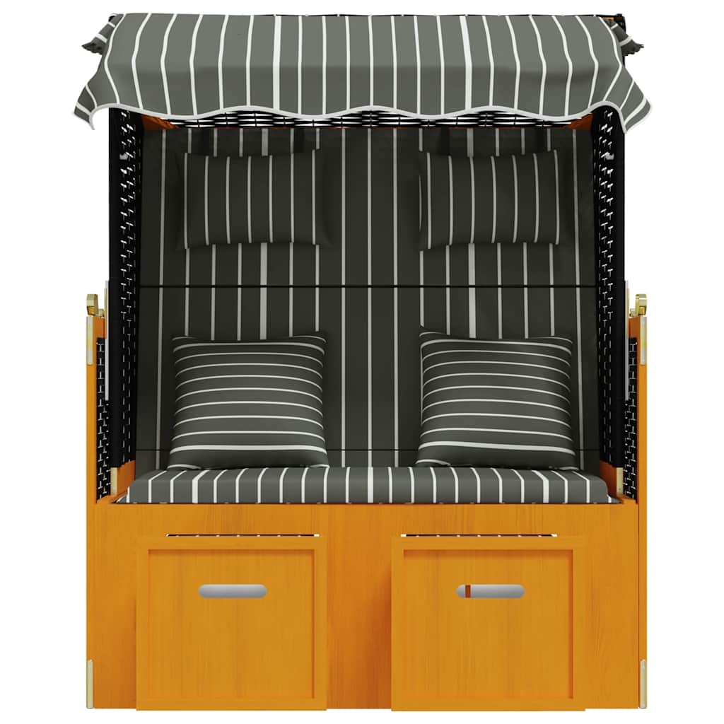 Strandkorb con Cuscini Polyrattan Legno Massello Nero e Grigio | homemem39