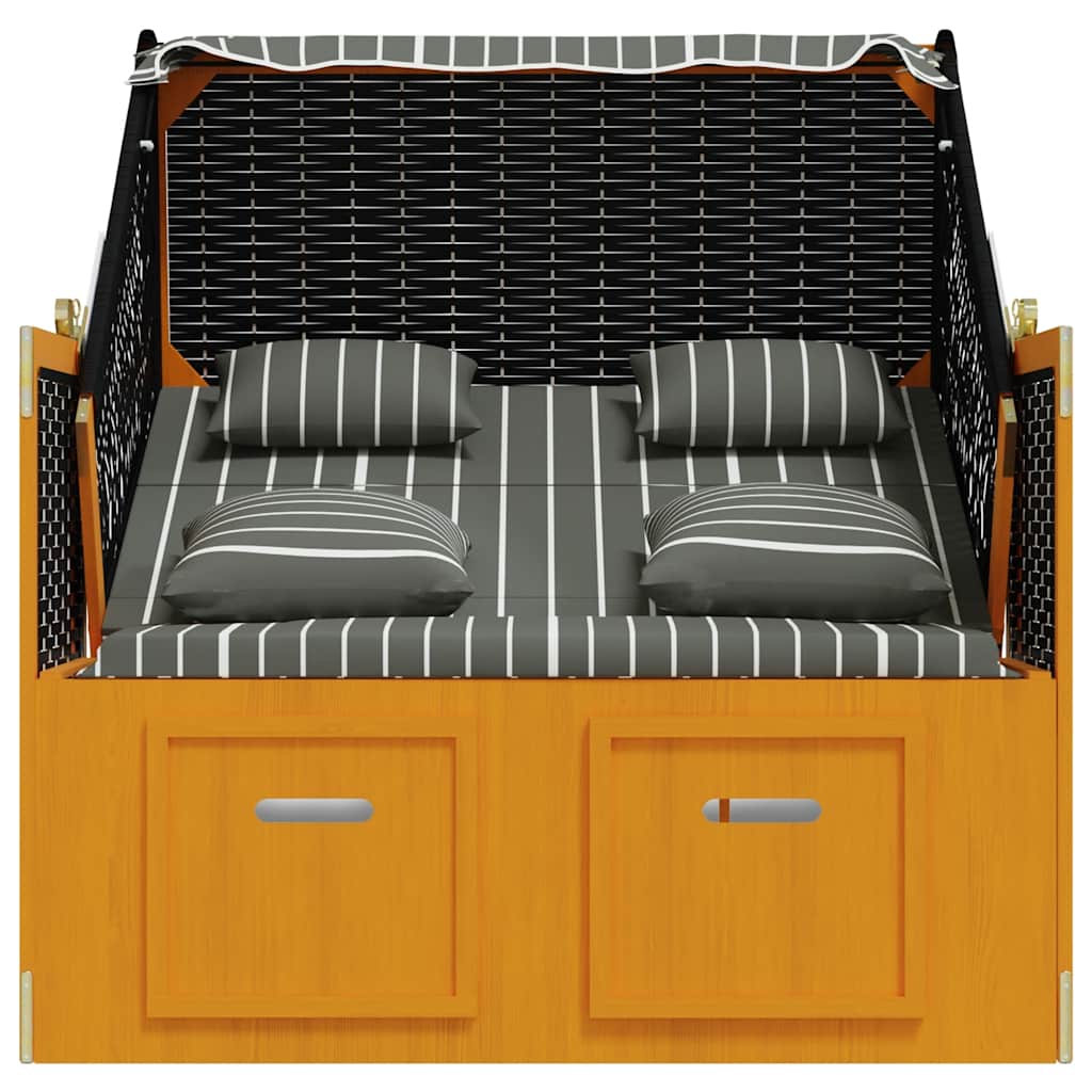 Strandkorb con Cuscini Polyrattan Legno Massello Nero e Grigio | homemem39