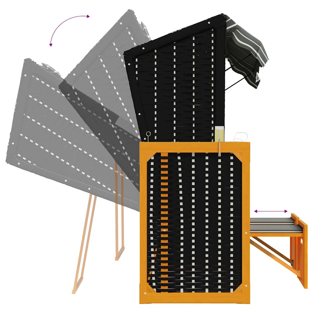 Strandkorb con Cuscini Polyrattan Legno Massello Nero e Grigio | homemem39