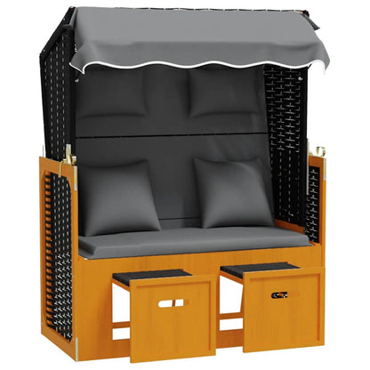 Strandkorb con Cuscino Polyrattan Legno Massello Nero Antracite | homemem39