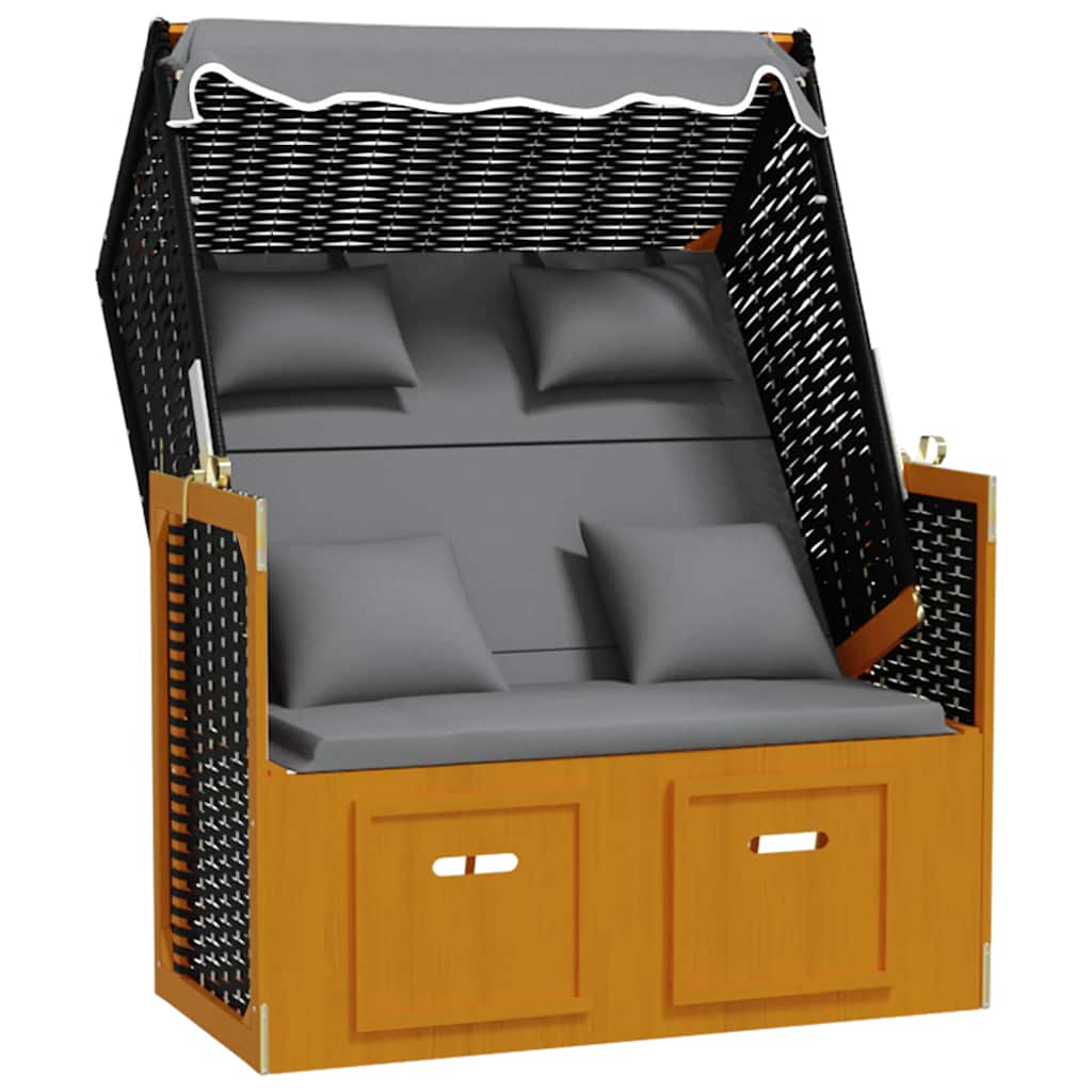 Strandkorb con Cuscino Polyrattan Legno Massello Nero Antracite | homemem39