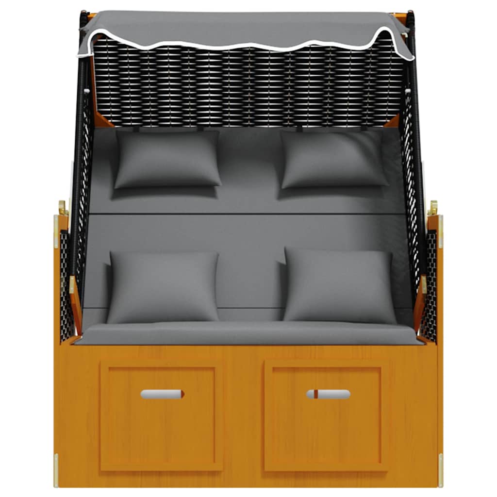 Strandkorb con Cuscino Polyrattan Legno Massello Nero Antracite | homemem39